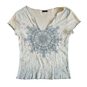 Y2k FANG Top Baby Tee Boho Fairycore Vintage - Large